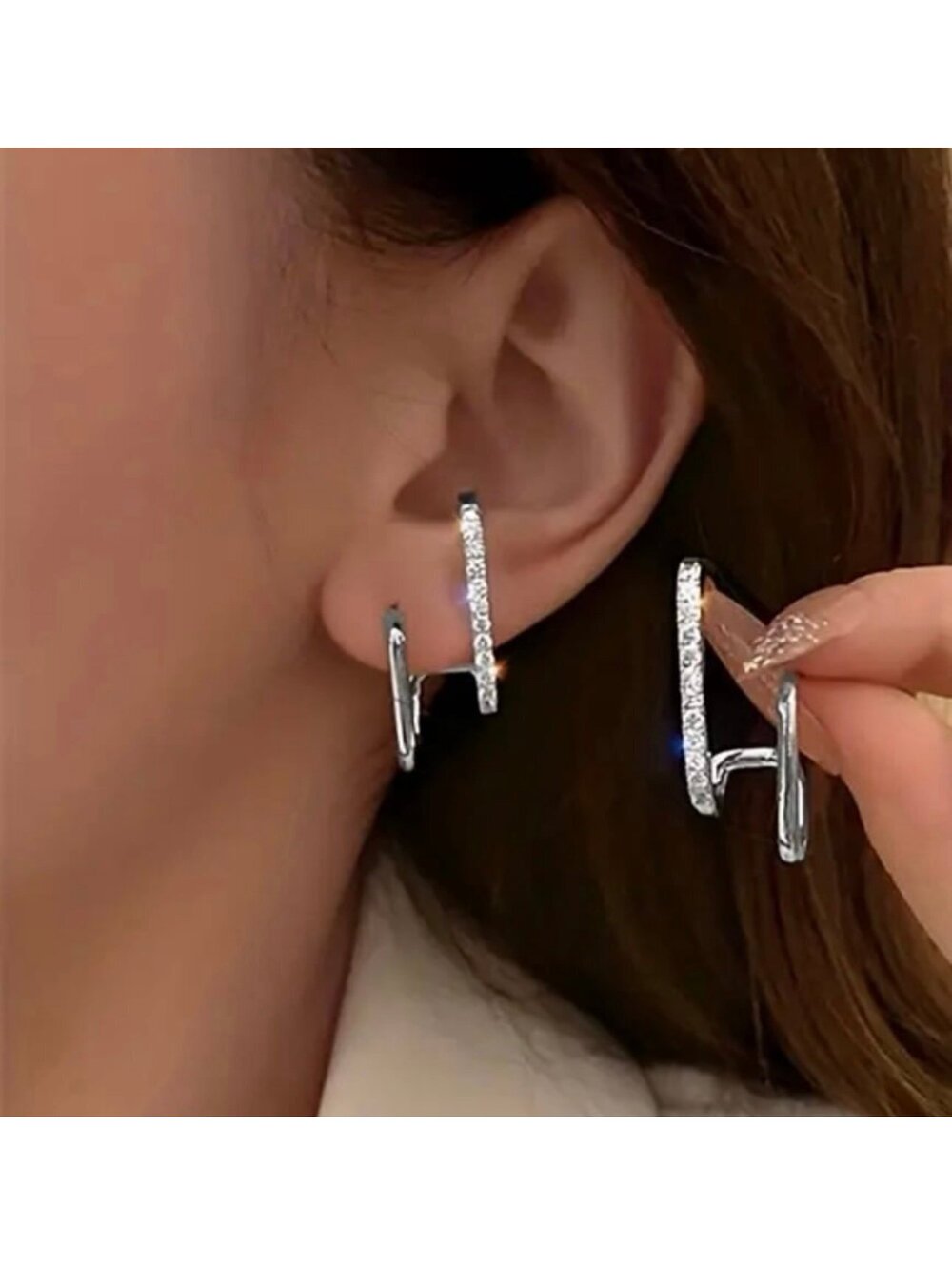 New - Silver and Zircon - Claw Crawler Zircon Earrings - Beautiful Style